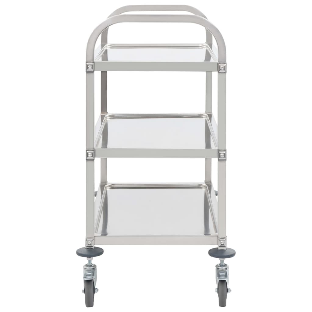 Carrinho de cozinha de 3 níveis 96,5x55x90 cm aço inoxidável