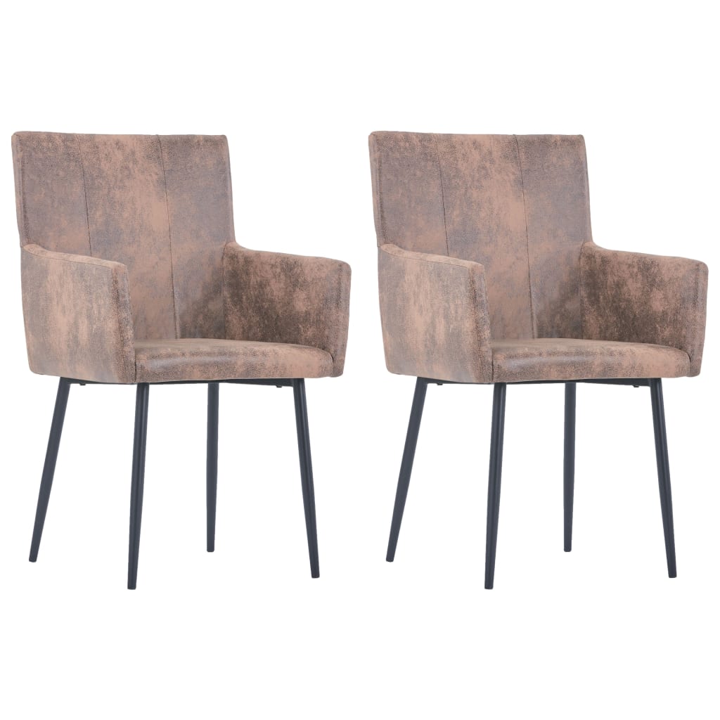 Cadeiras de jantar c/ braços 2 pcs tecido cinzento-acastanhado
