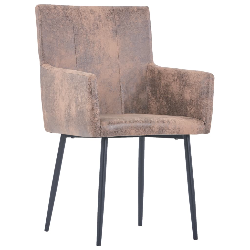 Cadeiras de jantar c/ braços 2 pcs tecido cinzento-acastanhado