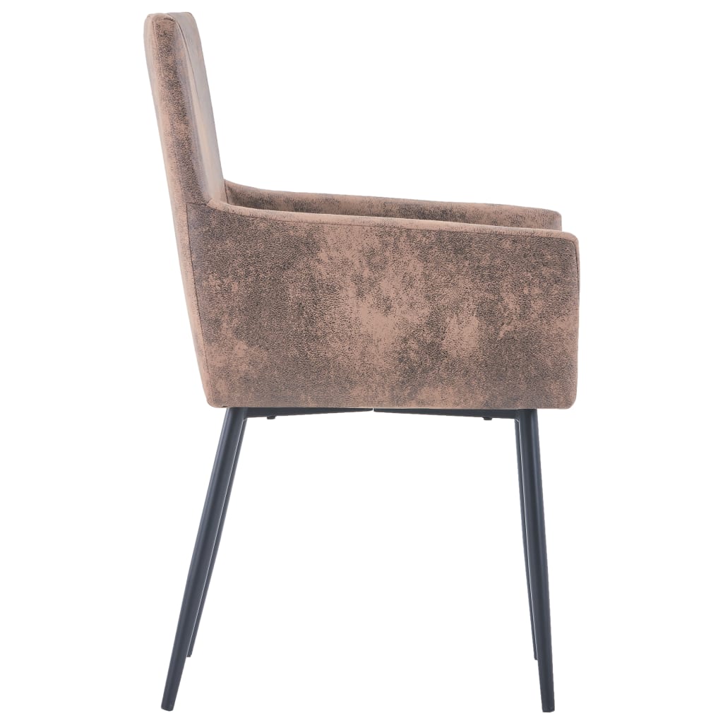 Cadeiras de jantar c/ braços 2 pcs tecido cinzento-acastanhado