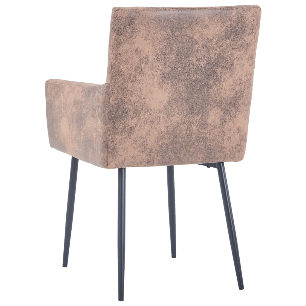 Cadeiras de jantar c/ braços 2 pcs tecido cinzento-acastanhado