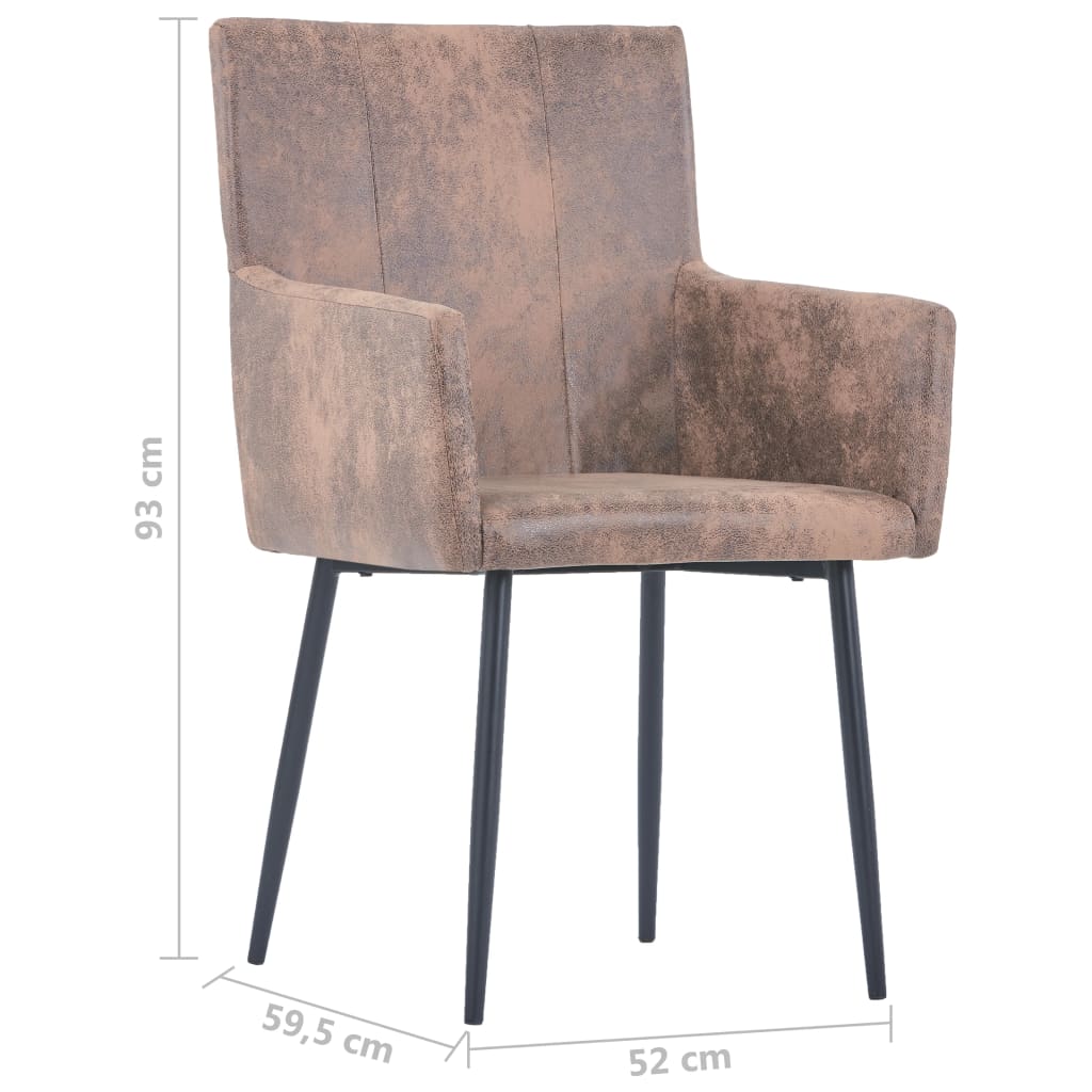 Cadeiras de jantar c/ braços 2 pcs tecido cinzento-acastanhado