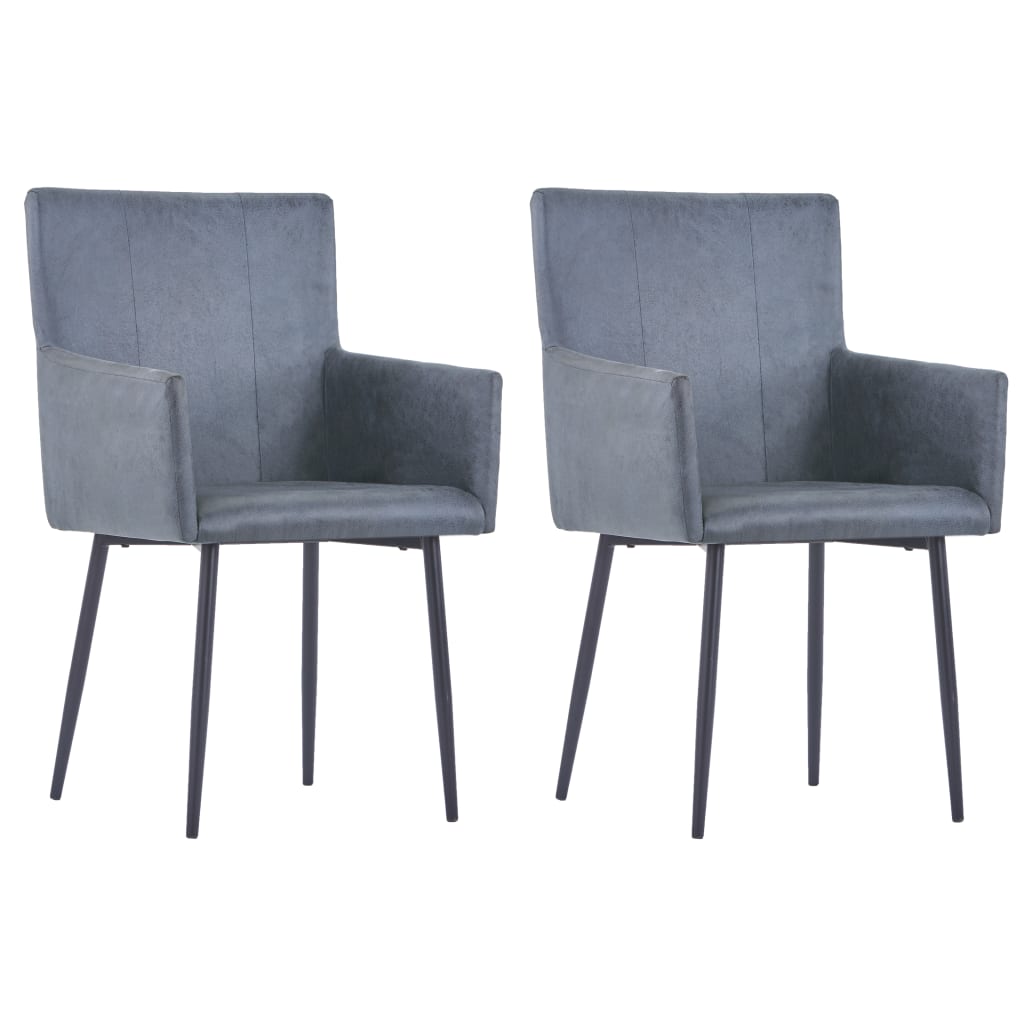 Cadeiras de jantar c/ braços 2 pcs tecido cinzento-acastanhado