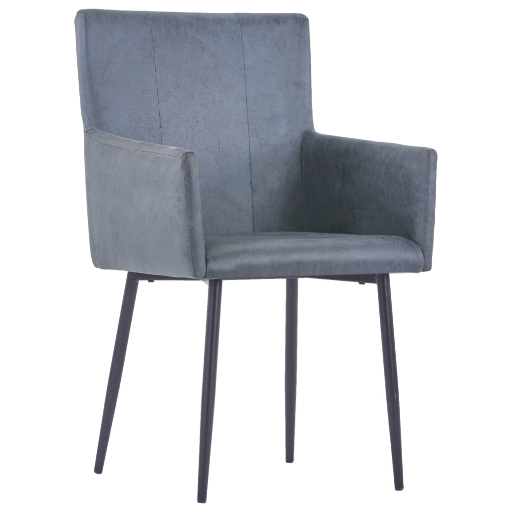 Cadeiras de jantar c/ braços 2 pcs tecido cinzento-acastanhado