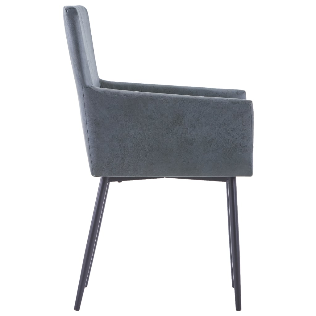 Cadeiras de jantar c/ braços 2 pcs tecido cinzento-acastanhado