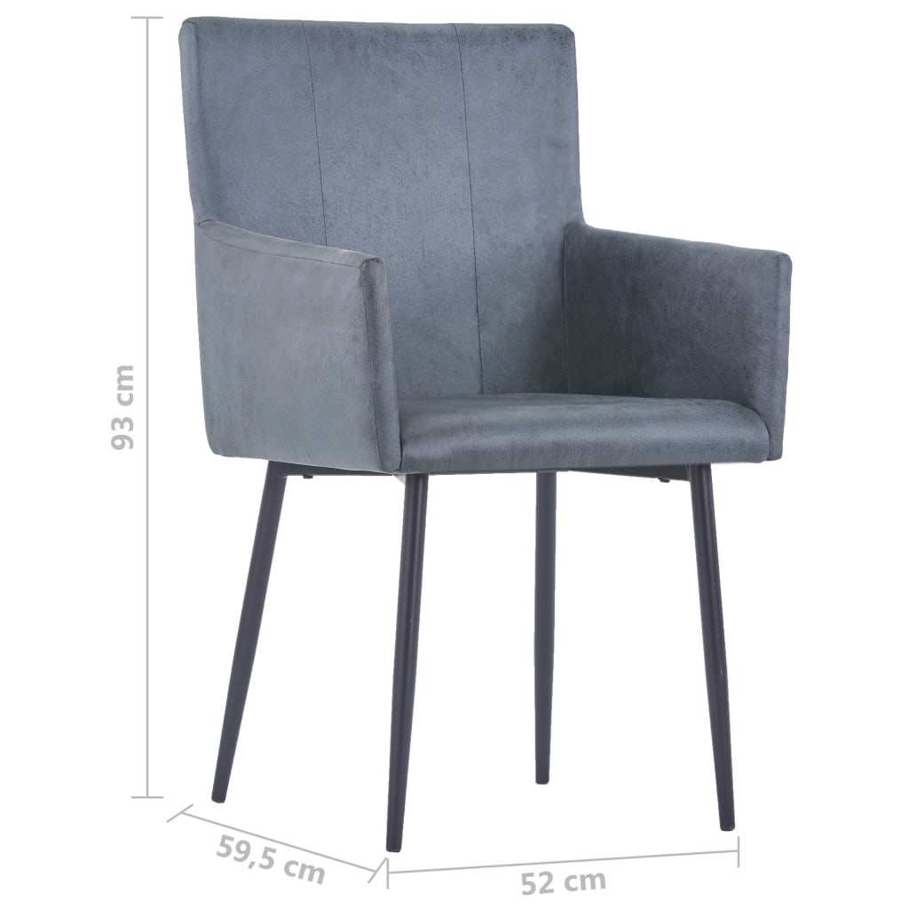 Cadeiras de jantar c/ braços 2 pcs tecido cinzento-acastanhado