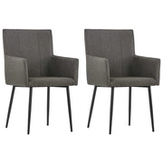 Cadeiras de jantar c/ braços 2 pcs tecido cinzento-acastanhado