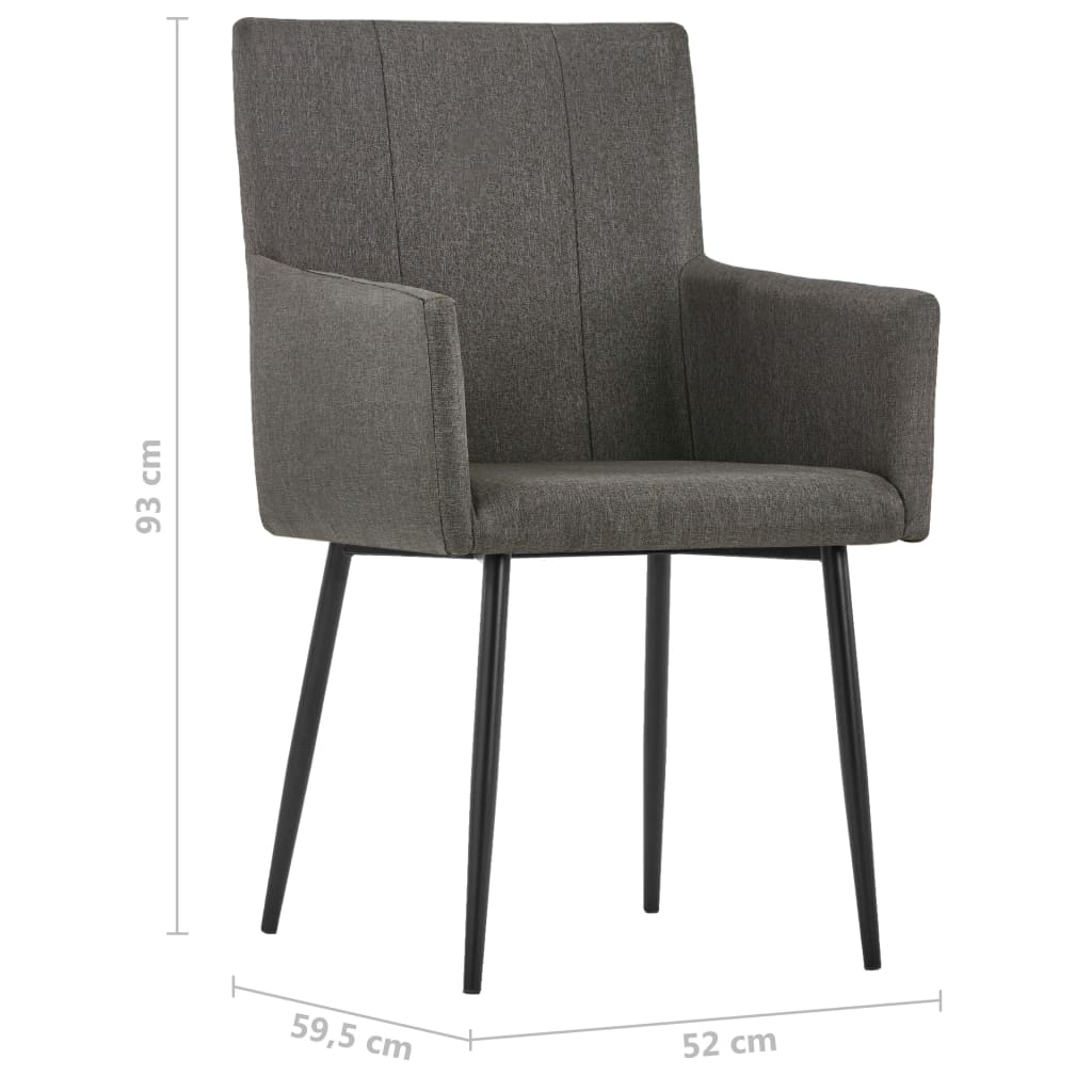 Cadeiras de jantar c/ braços 2 pcs tecido cinzento-acastanhado