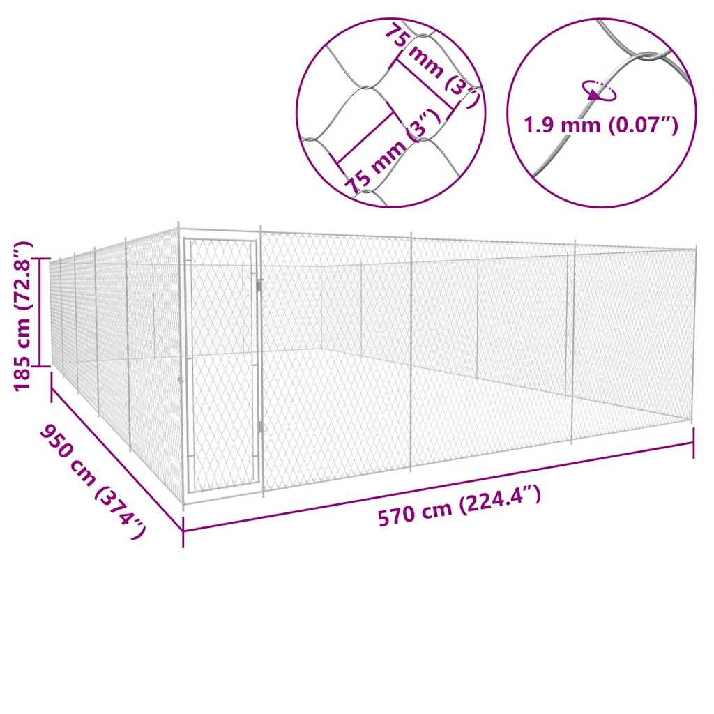 Canil de exterior em aço galvanizado 950x570x185 cm