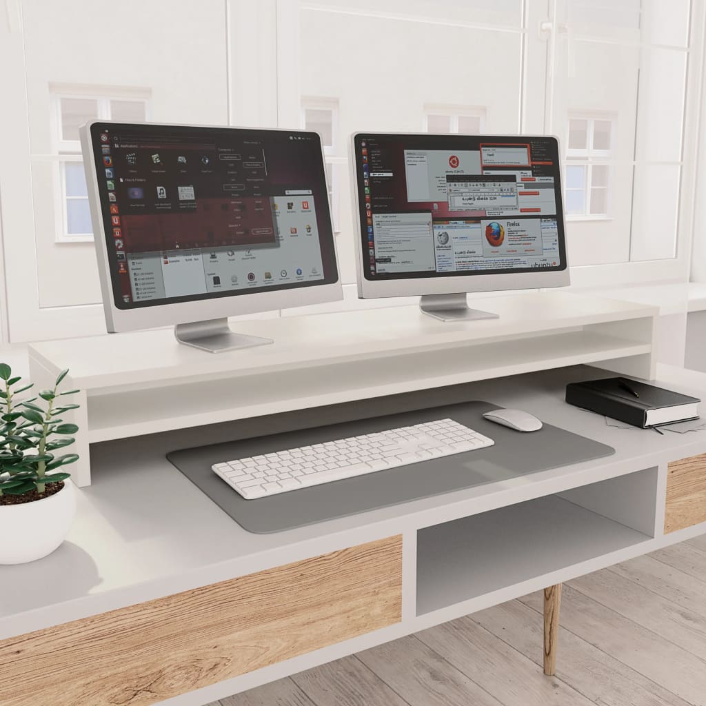 Suporte para monitor derivados de madeira branco brilhante