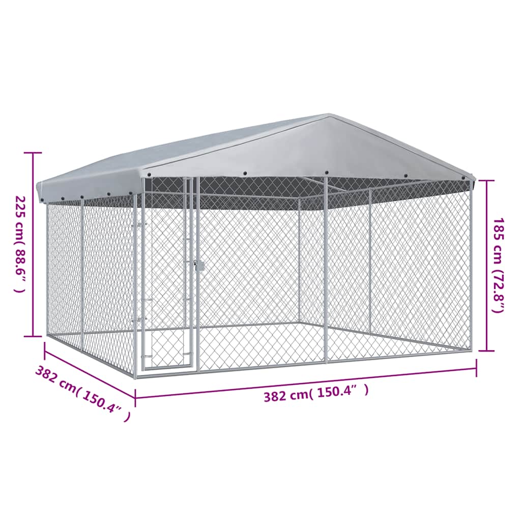 Canil de exterior com telhado 382x382x225 cm