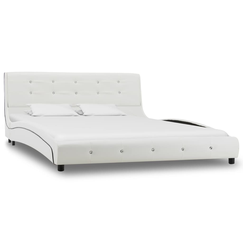 Cama + colchão espuma memória 140x200cm couro artificial branco