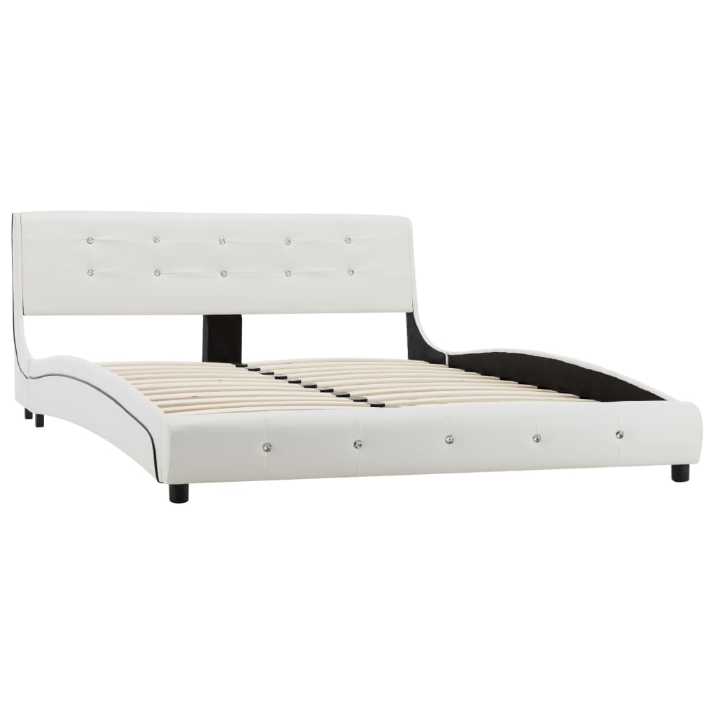 Cama com colchão 140x200cm couro artificial branco