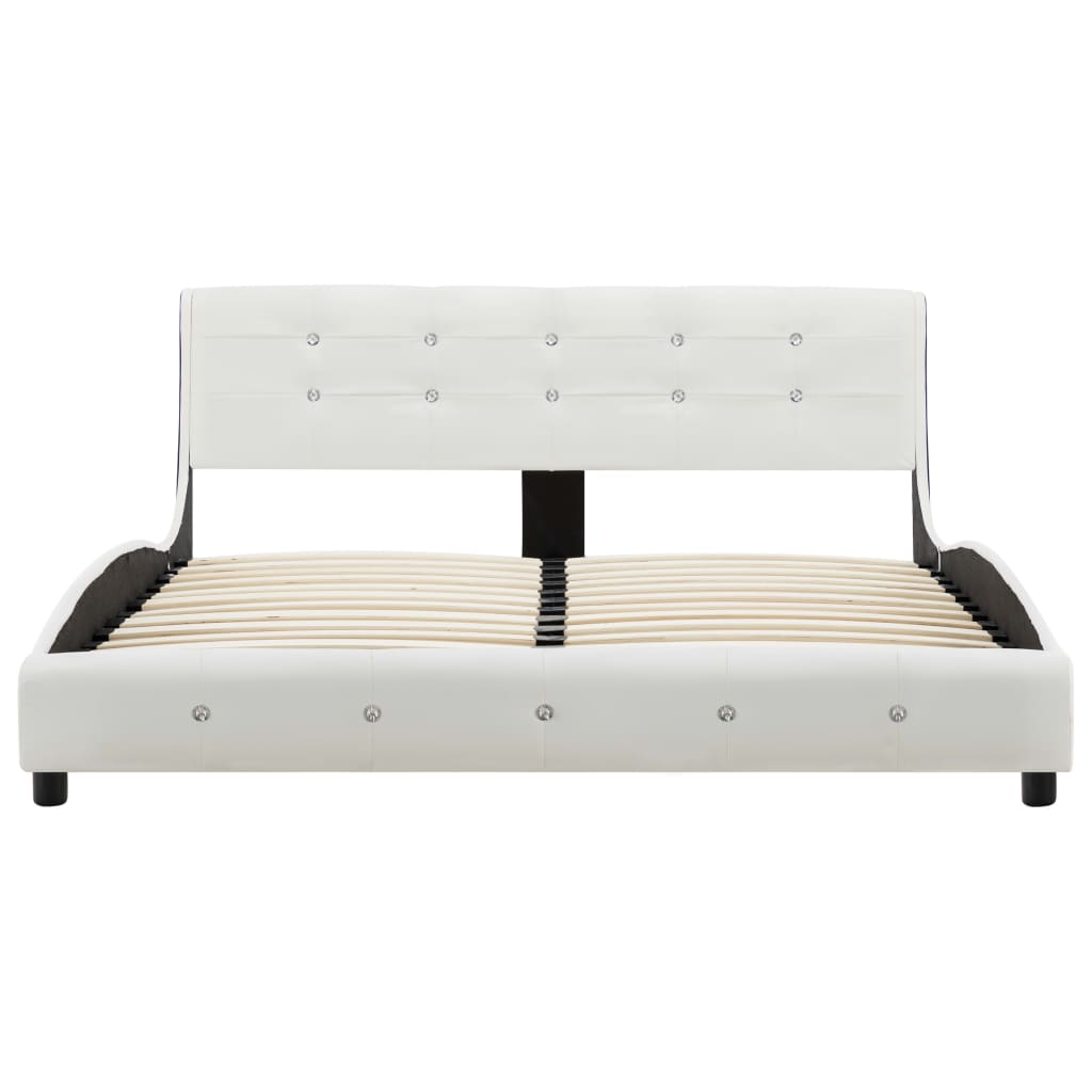 Cama com colchão 140x200cm couro artificial branco