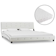 Cama com colchão 160x200 cm couro artificial branco