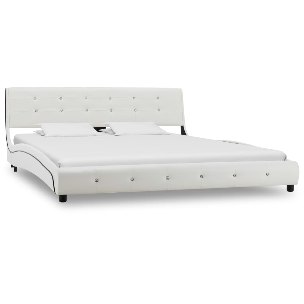 Cama com colchão 160x200 cm couro artificial branco