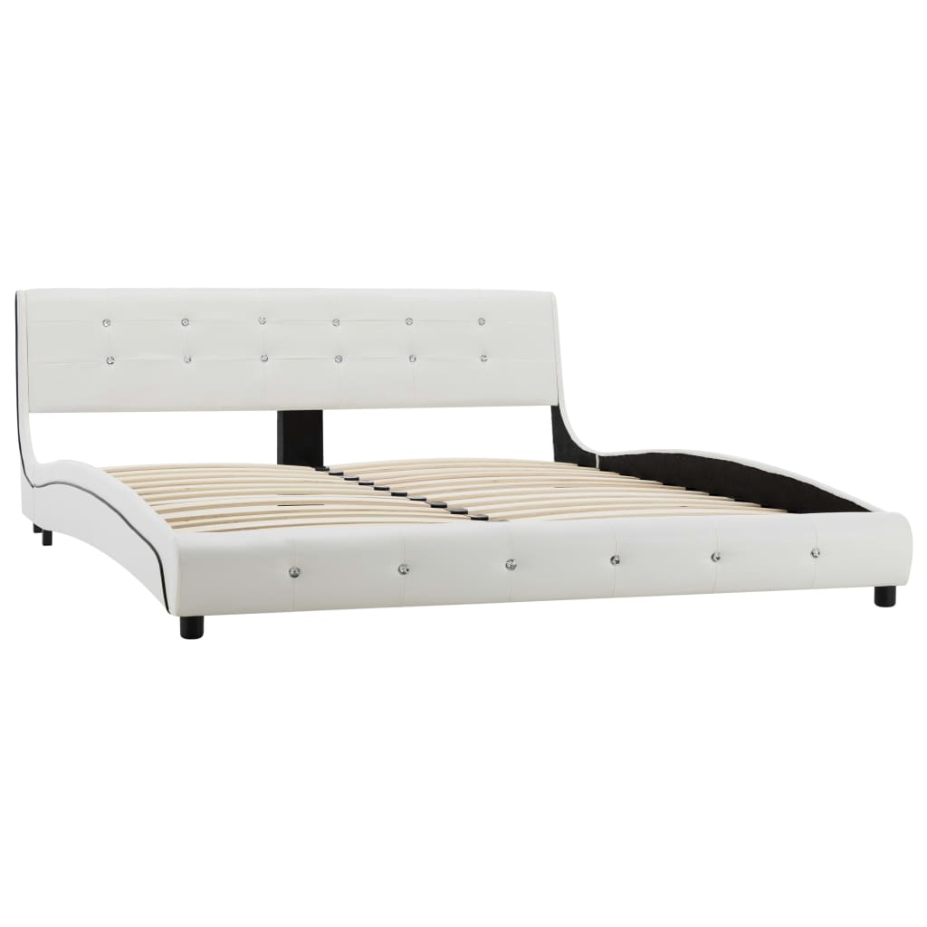 Cama com colchão 160x200 cm couro artificial branco
