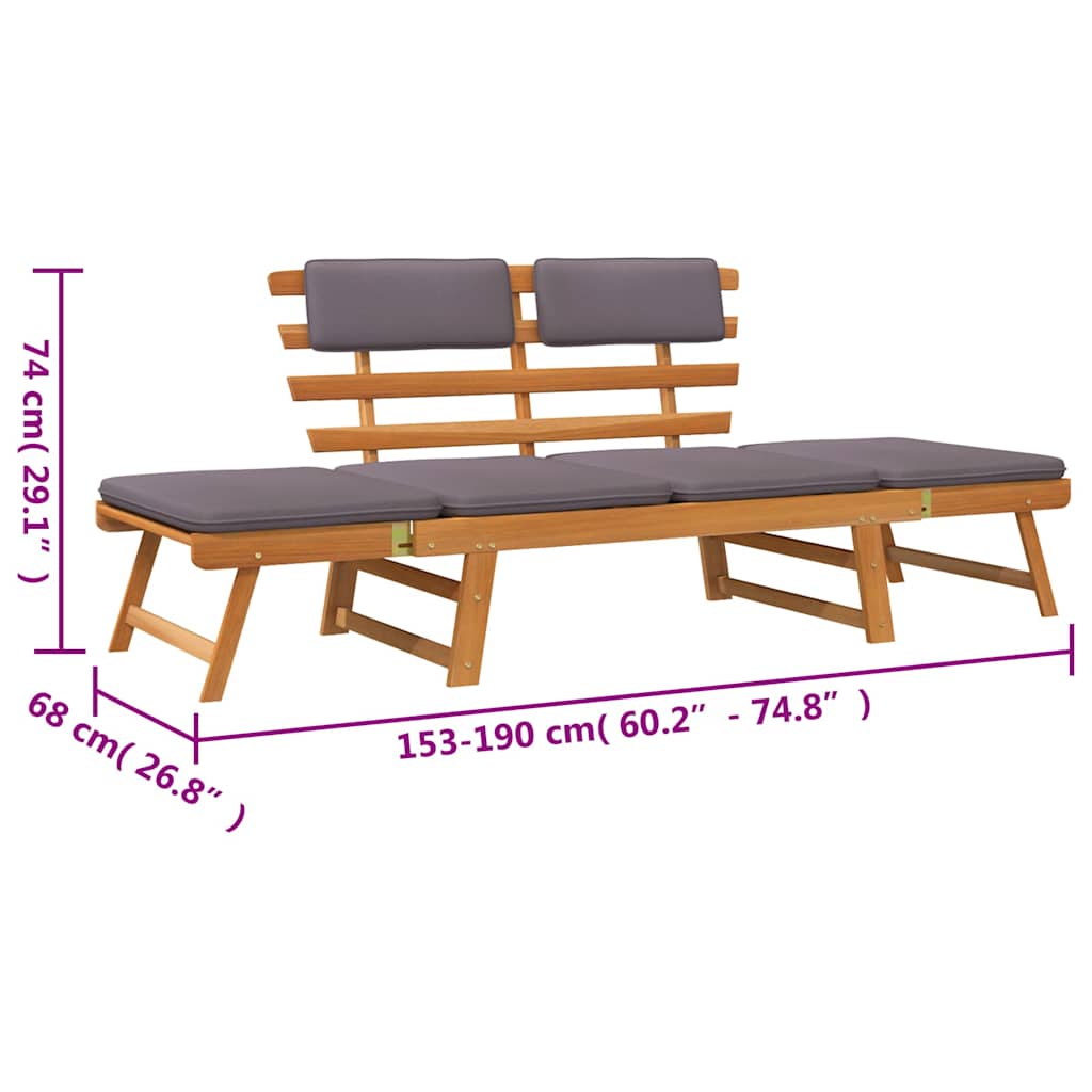 Banco de jardim 2 em 1 c/ almofadão 190cm madeira acácia maciça