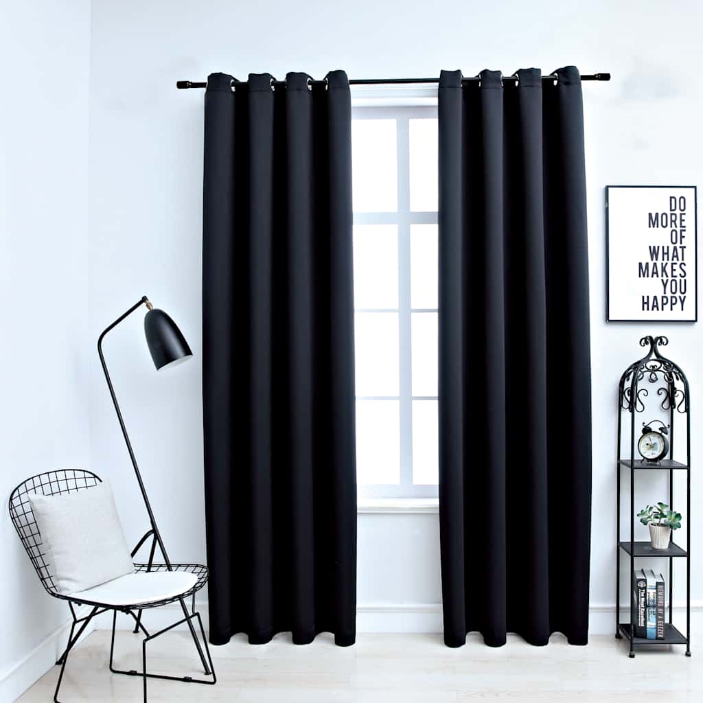 Cortinas blackout c/ argolas em metal 2 pcs 140x225cm antracite
