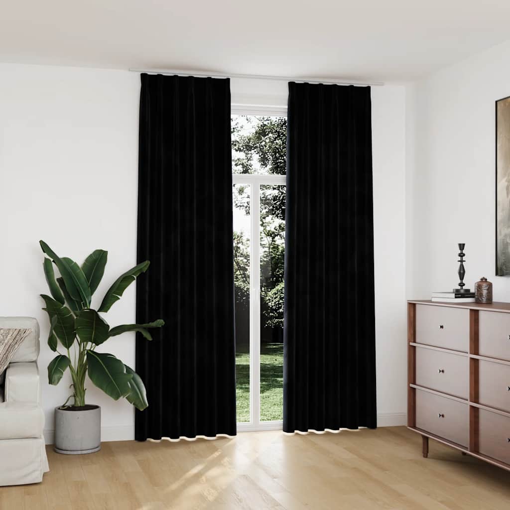 Cortinas blackout com ganchos 2 pcs 140x225 cm veludo antracite