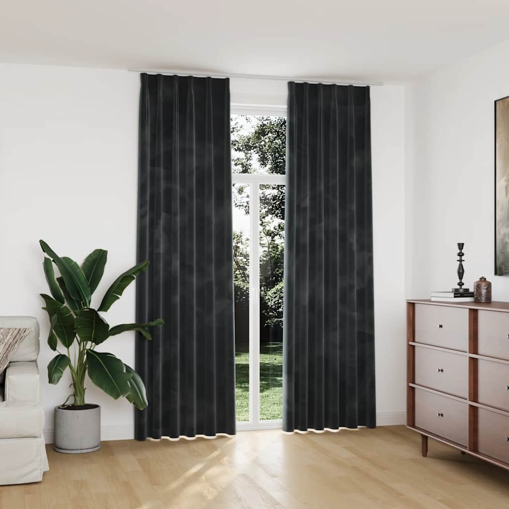 Cortinas blackout com ganchos 2 pcs 140x225 cm veludo antracite