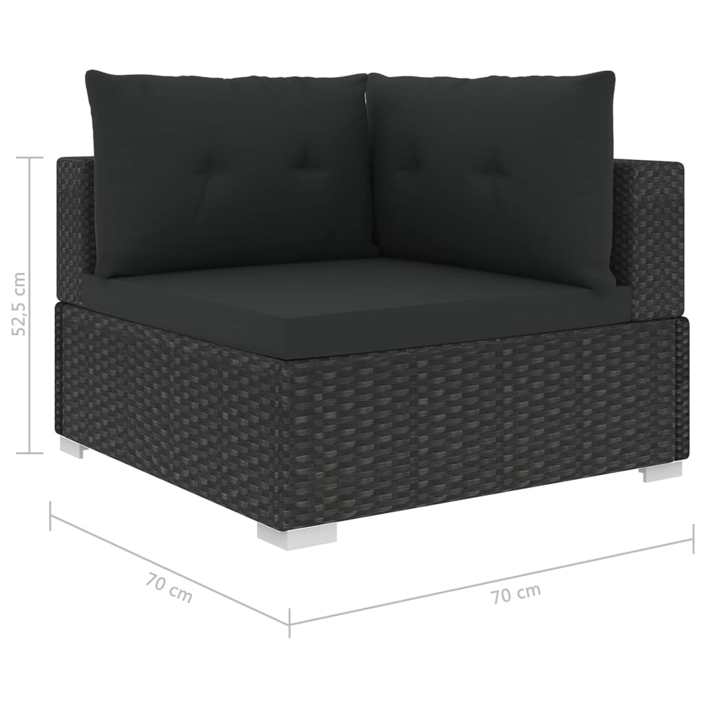 10 pcs conjunto lounge de jardim c/ almofadões vime PE preto