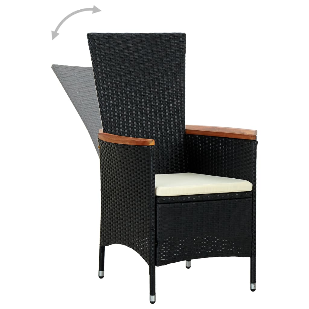 7 pcs conjunto jantar p/ exterior vime PE madeira acácia preto