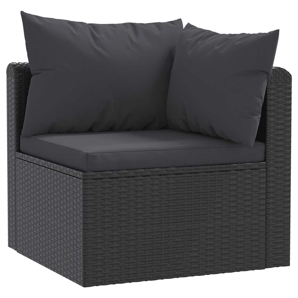 3 pcs conjunto sofás de jardim c/ almofadões vime PE preto