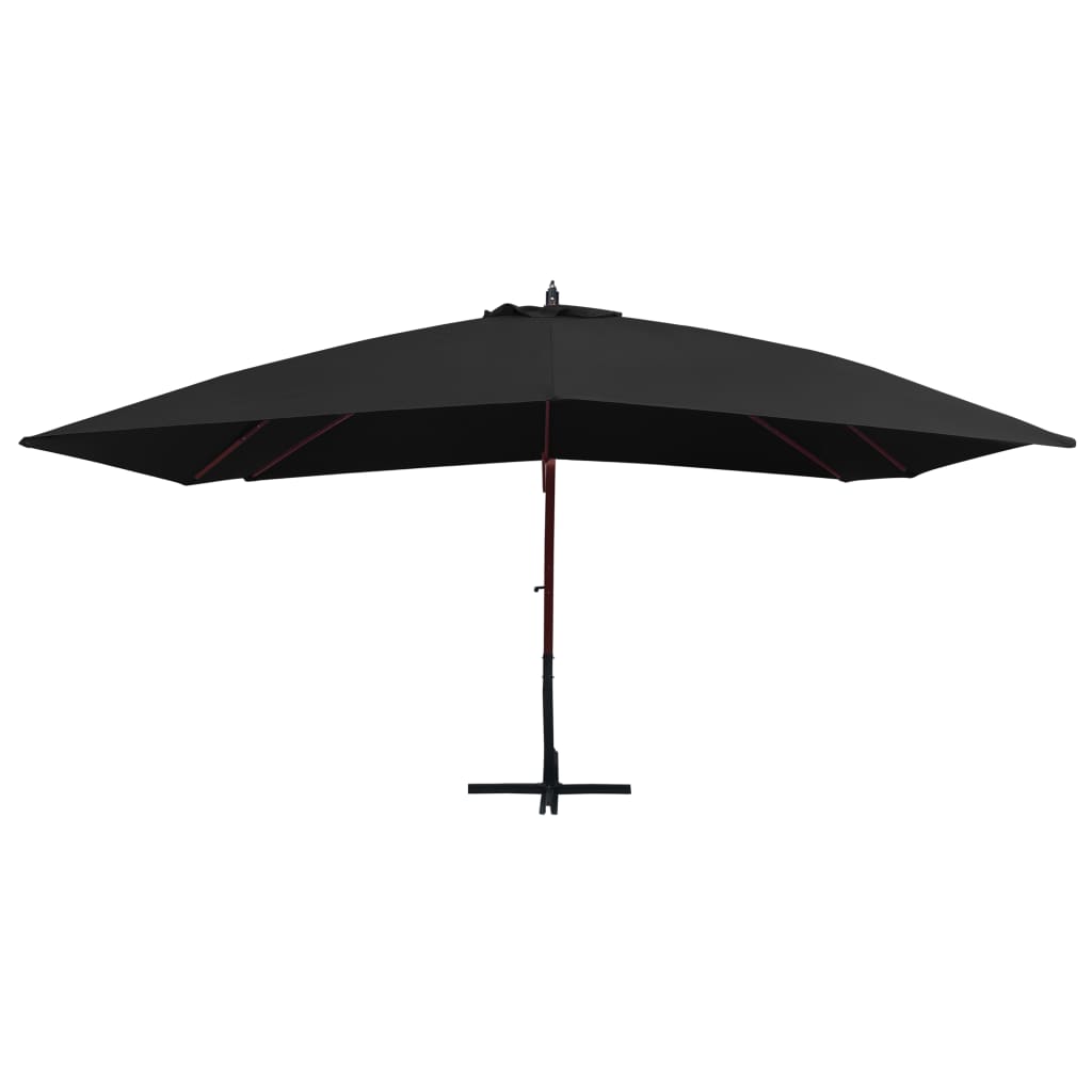 Guarda-sol suspenso com mastro de madeira 400x300 cm preto