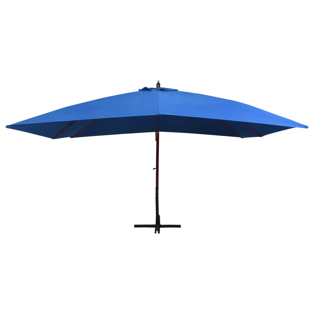 Guarda-sol suspenso com mastro de madeira 400x300 cm azul