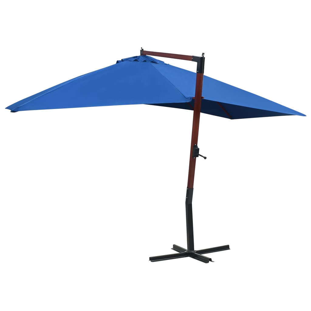 Guarda-sol suspenso com mastro de madeira 400x300 cm azul