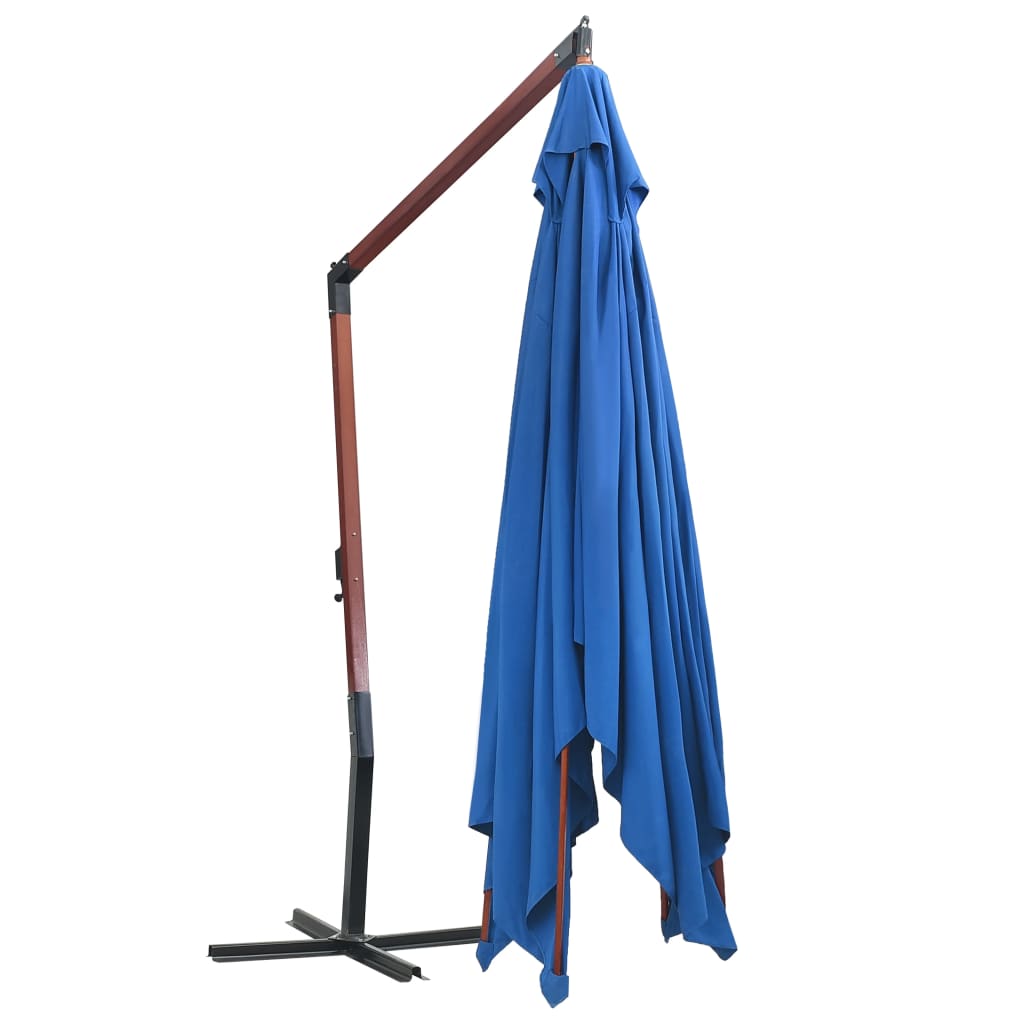 Guarda-sol suspenso com mastro de madeira 400x300 cm azul