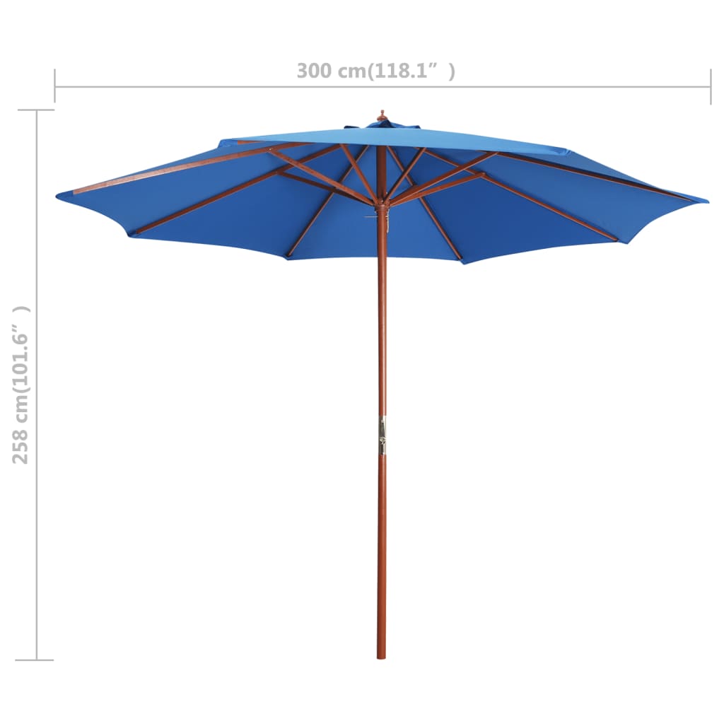 Guarda-sol com mastro de madeira 300x258 cm azul
