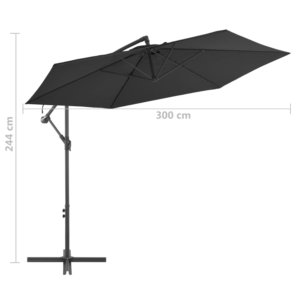 Guarda-sol de jardim cantilever c/ poste alumínio 300 cm preto