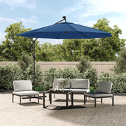 Guarda-sol cantilever c/ luzes LED/poste aço 300 cm azul-ciano