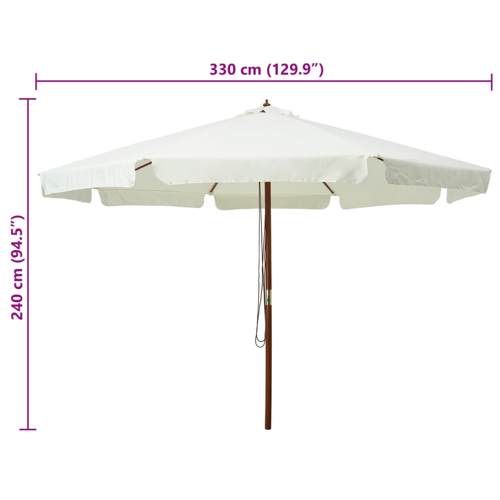 Guarda-sol de exterior com poste em madeira 330 cm branco areia