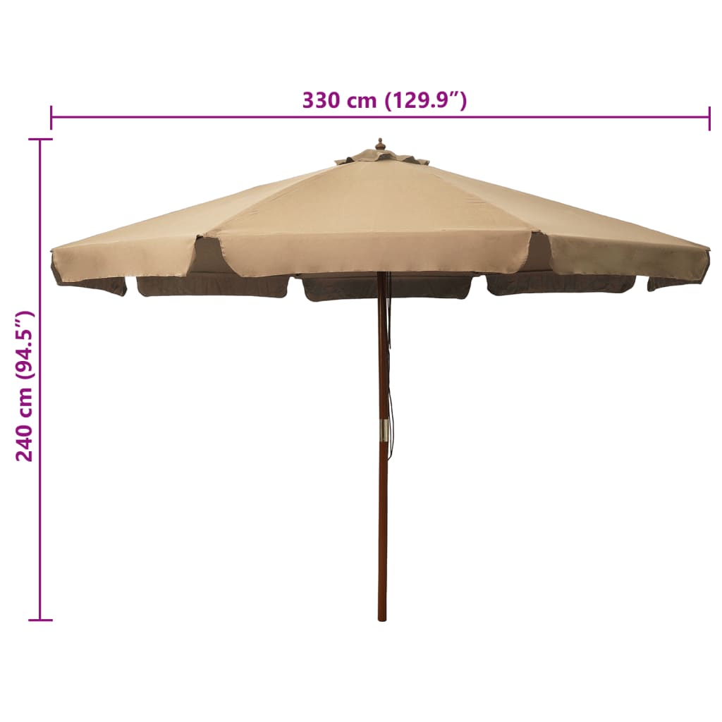Guarda-sol exterior c/ poste madeira 330 cm cinza-acastanhado