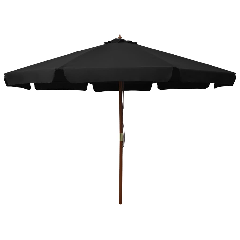 Guarda-sol de exterior c/ poste de madeira 330 cm preto