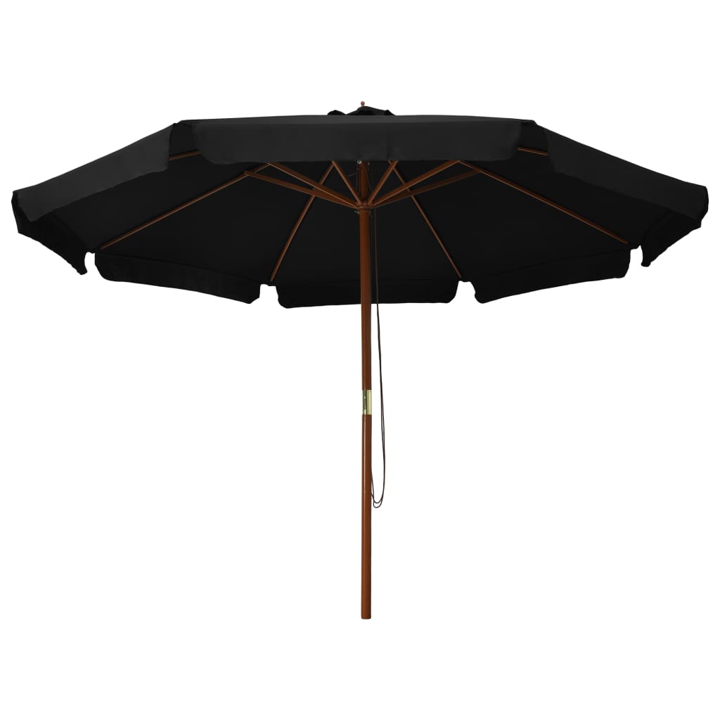 Guarda-sol de exterior c/ poste de madeira 330 cm preto