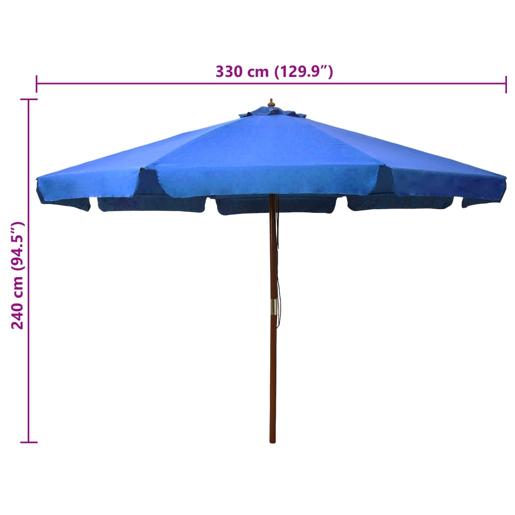 Guarda-sol de exterior com poste em madeira 330 cm azul-ciano
