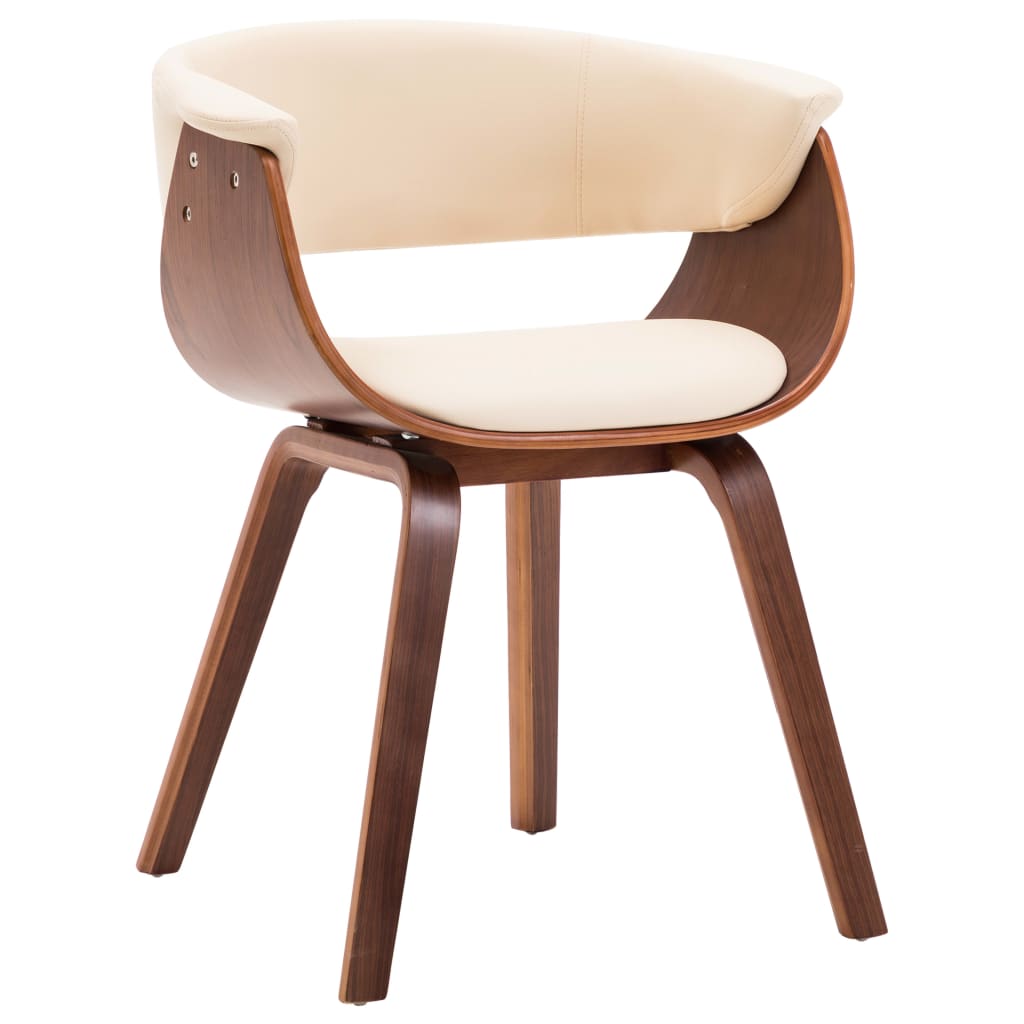 Cadeiras jantar 2 pcs madeira curvada e couro artificial creme