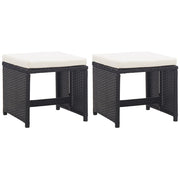 Bancos de jardim 2 pcs com almofadões em vime PE preto