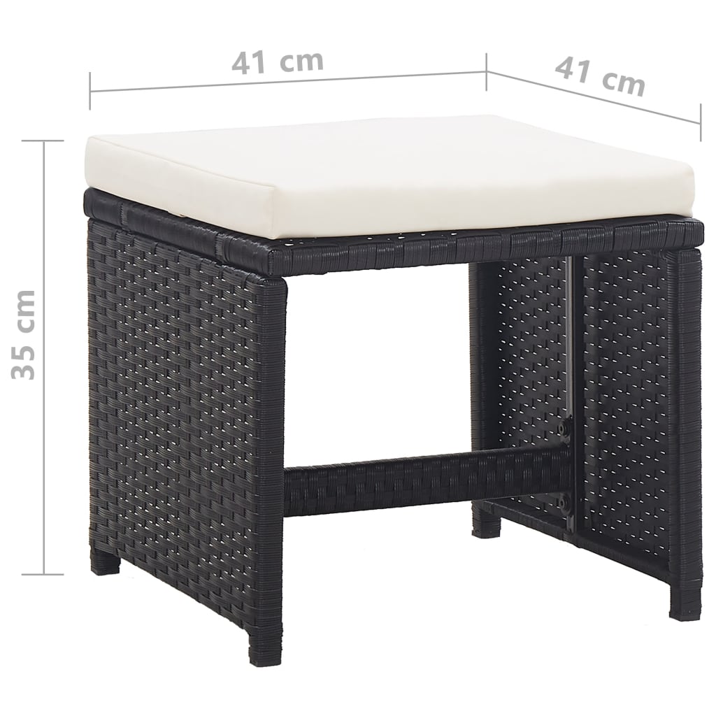 Bancos de jardim 2 pcs com almofadões em vime PE preto