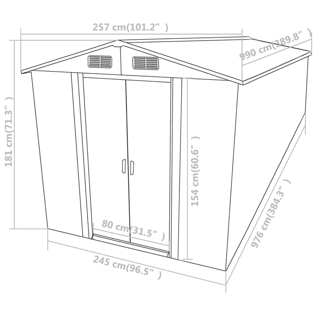 Abrigo de jardim 257x990x181 cm aço galvanizado antracite