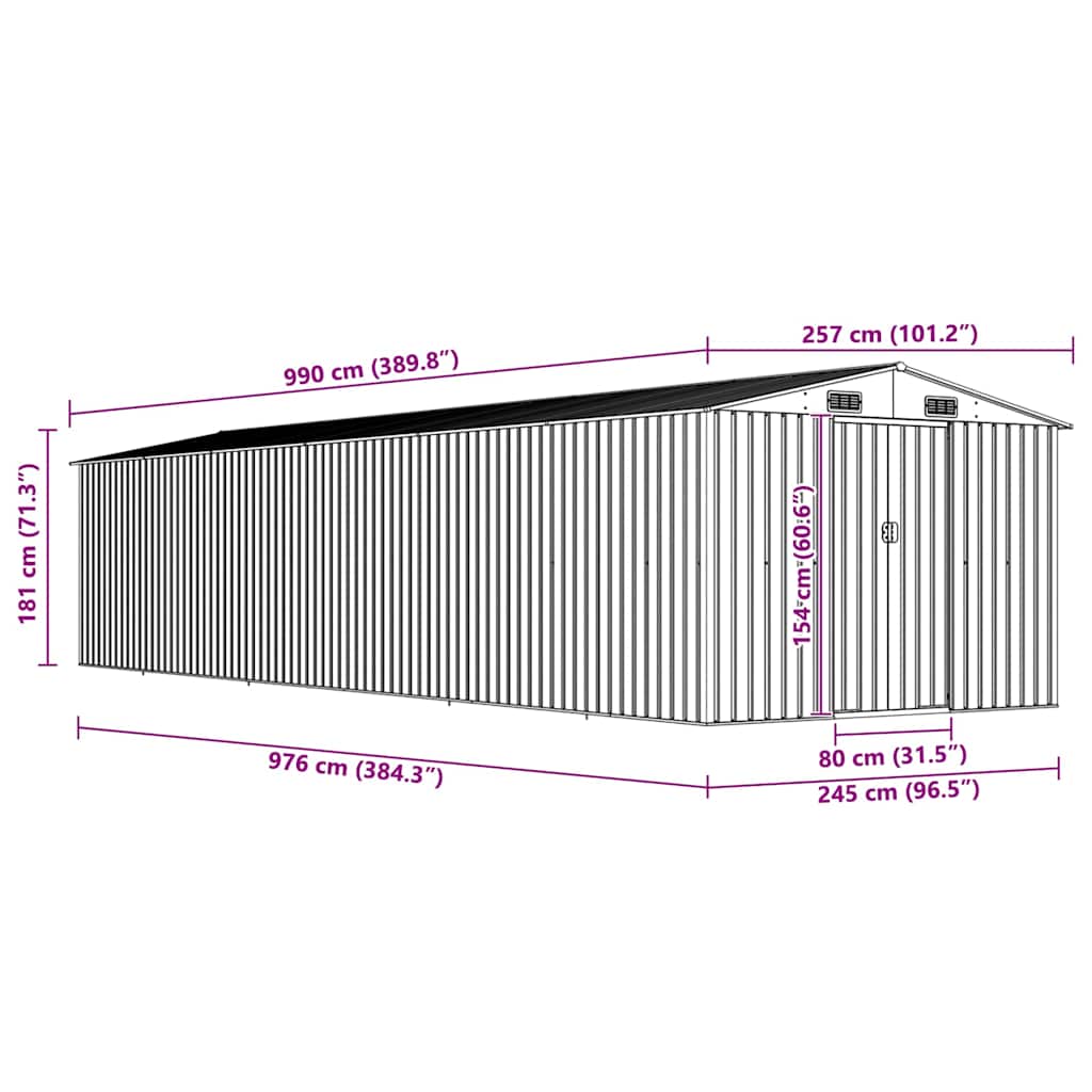 Abrigo de jardim 257x990x181 cm aço galvanizado castanho