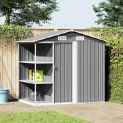 Abrigo de jardim c/ prateleiras 205x130x183 cm ferro cinzento