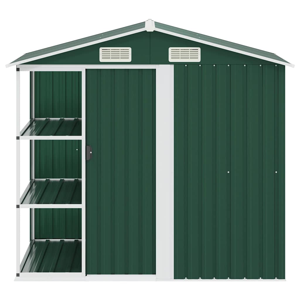 Abrigo de jardim c/ prateleiras 205x130x183 cm ferro verde