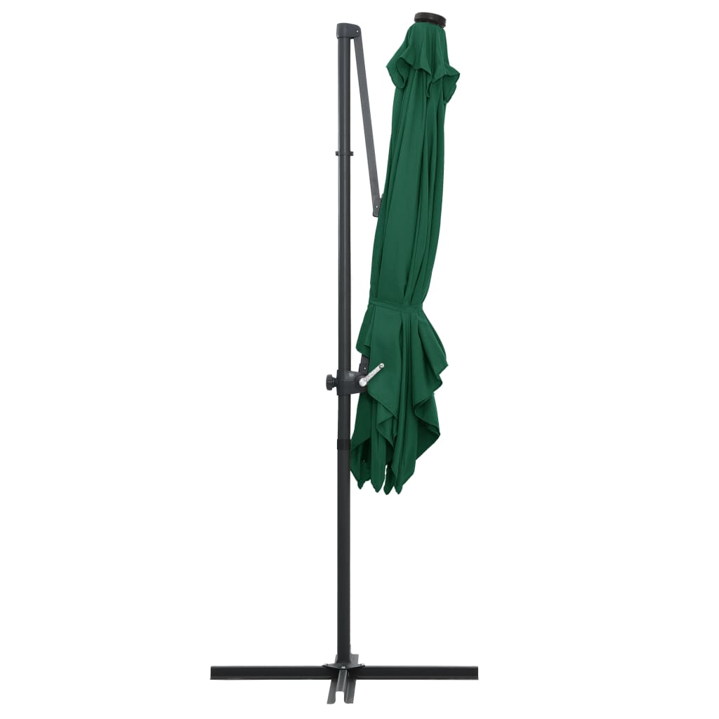 Guarda-sol cantilever c/ luzes LED e poste aço 250x250 cm verde