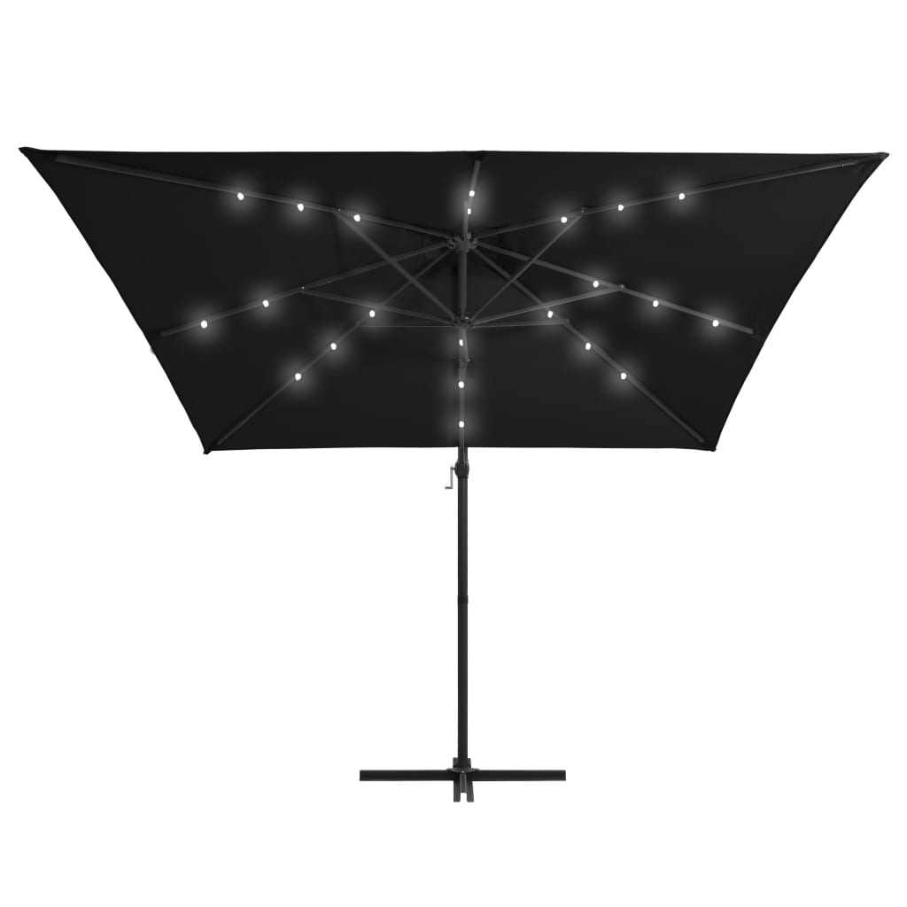 Guarda-sol cantilever c/ luzes LED e poste aço 250x250 cm preto
