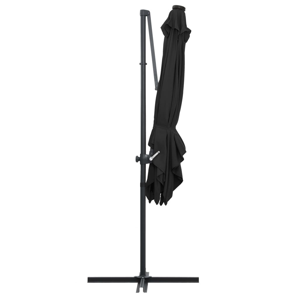 Guarda-sol cantilever c/ luzes LED e poste aço 250x250 cm preto